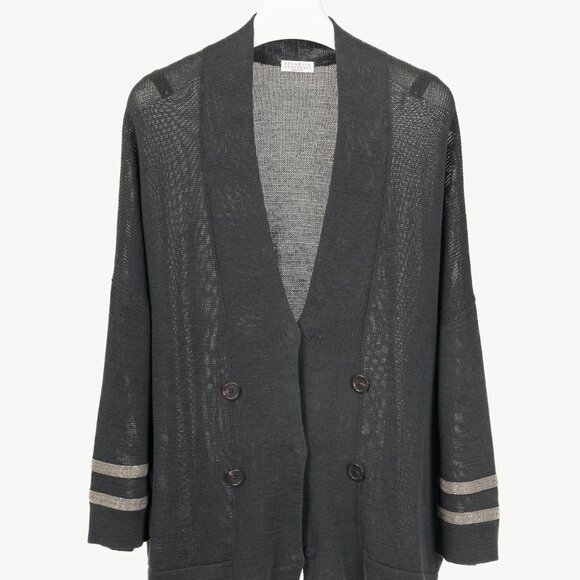 Brunello Cucinelli SS/16 Grey Monili-Cuff Cotton-Knit Cardigan - Picture 1 of 13